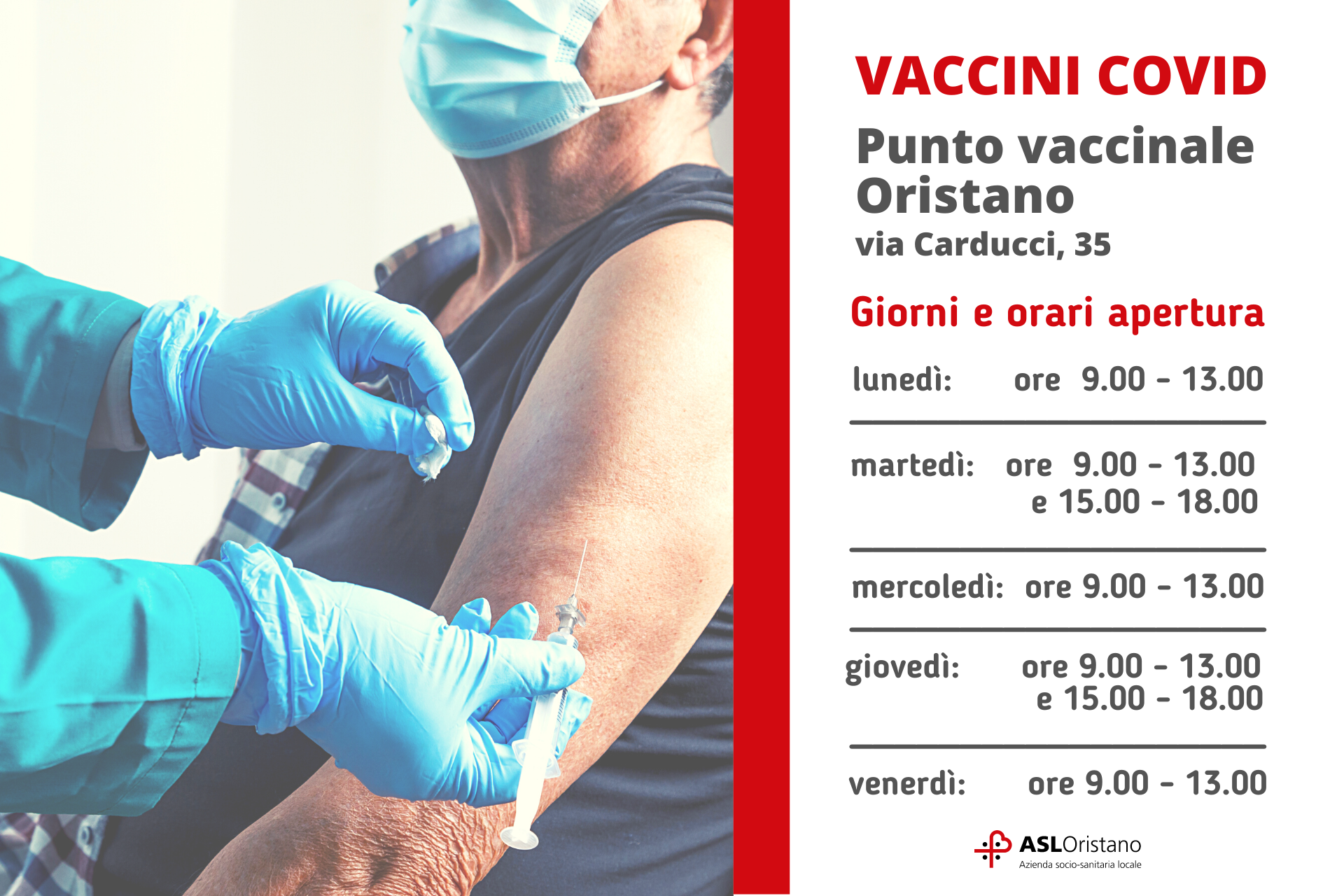 Punto vaccinale Oristano, orari apertura