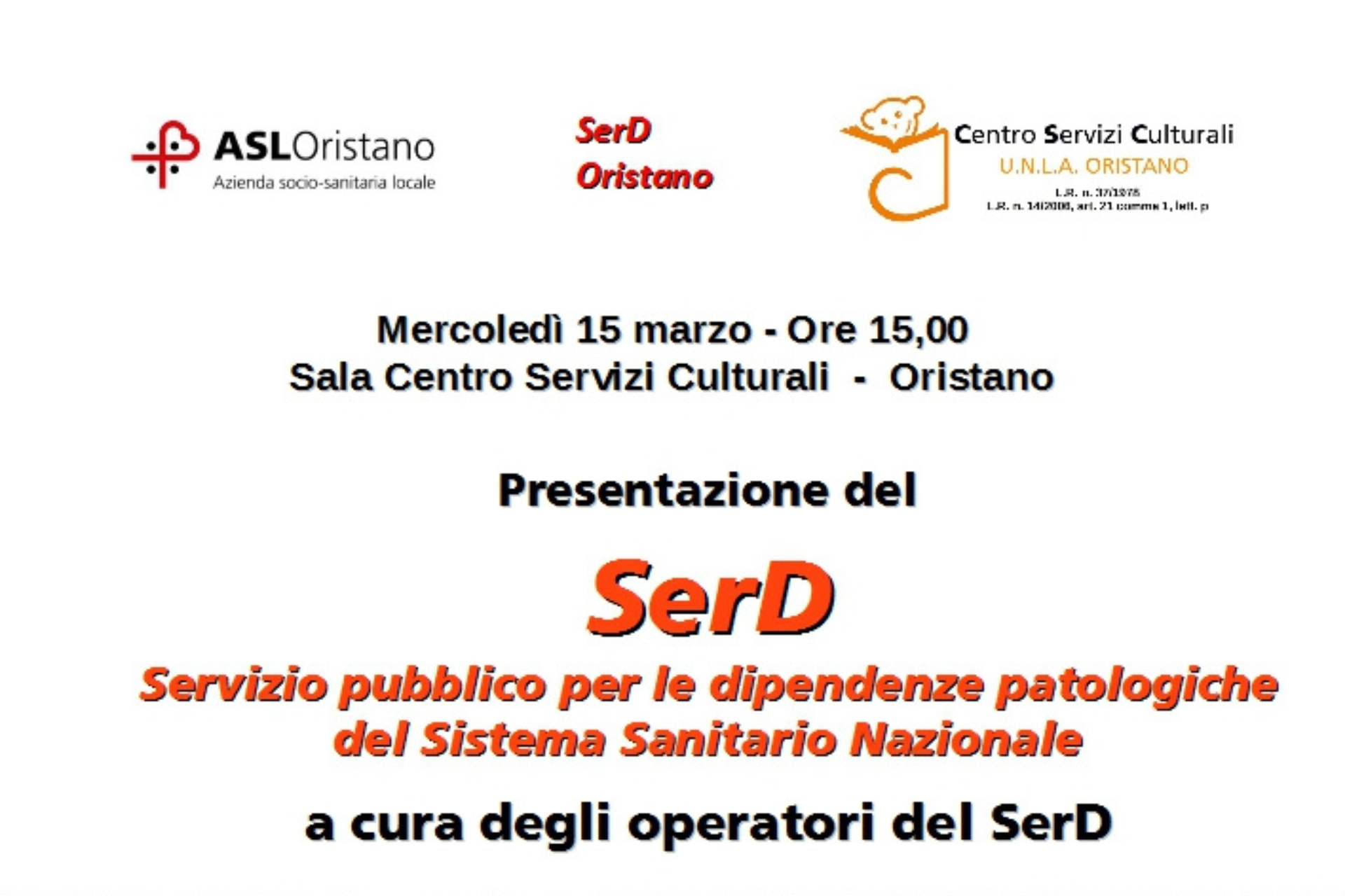 Centro servizi culturali Oristano, presentazione del SerD