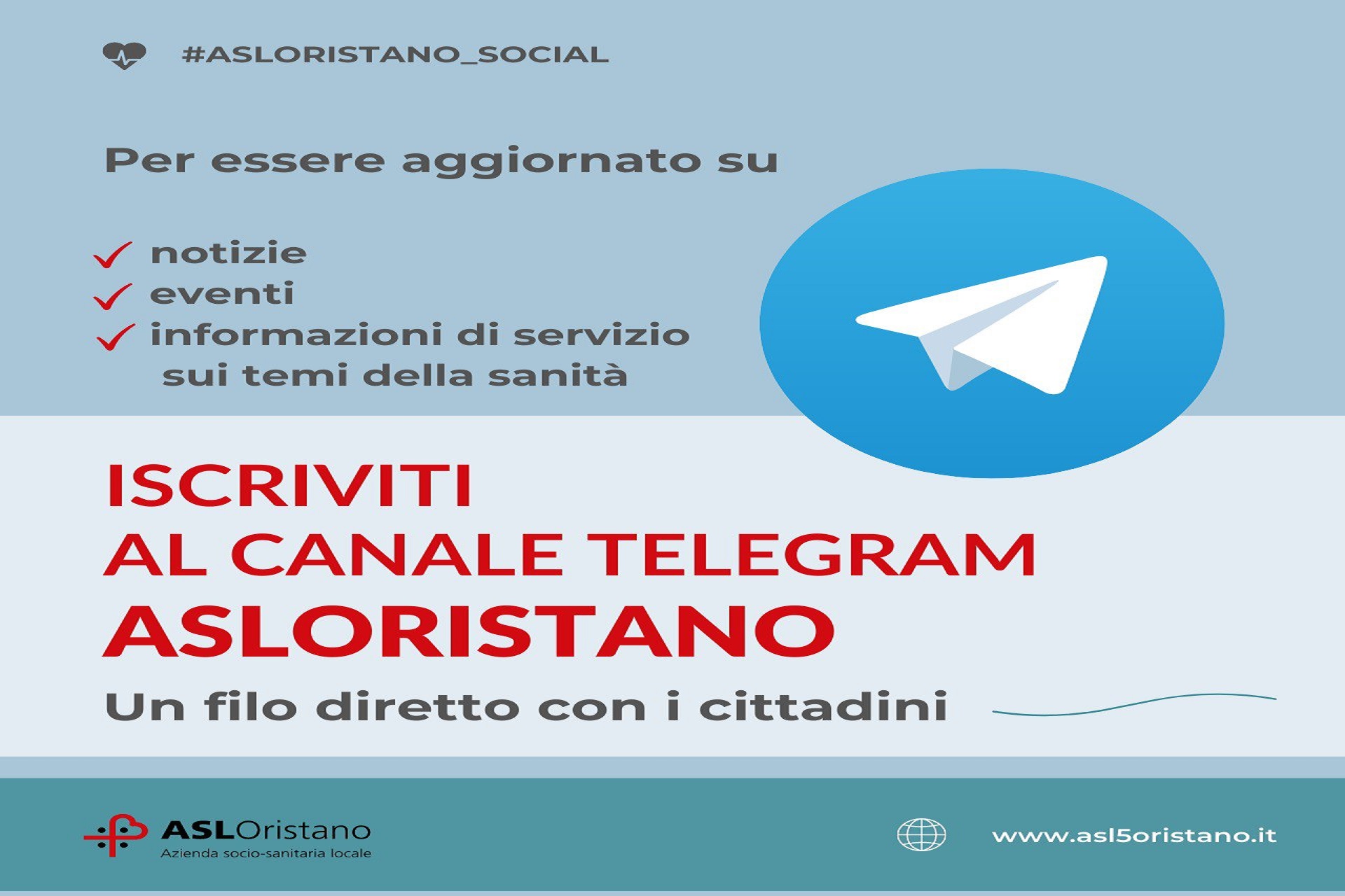 Notizie in tempo reale dalla Asl di Oristano: ecco il canale Telegram