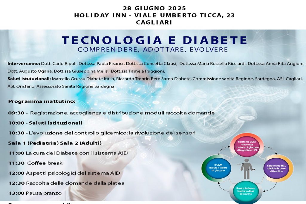 “Tecnologia e diabete”: se ne parla sabato 28 giugno a Cagliari