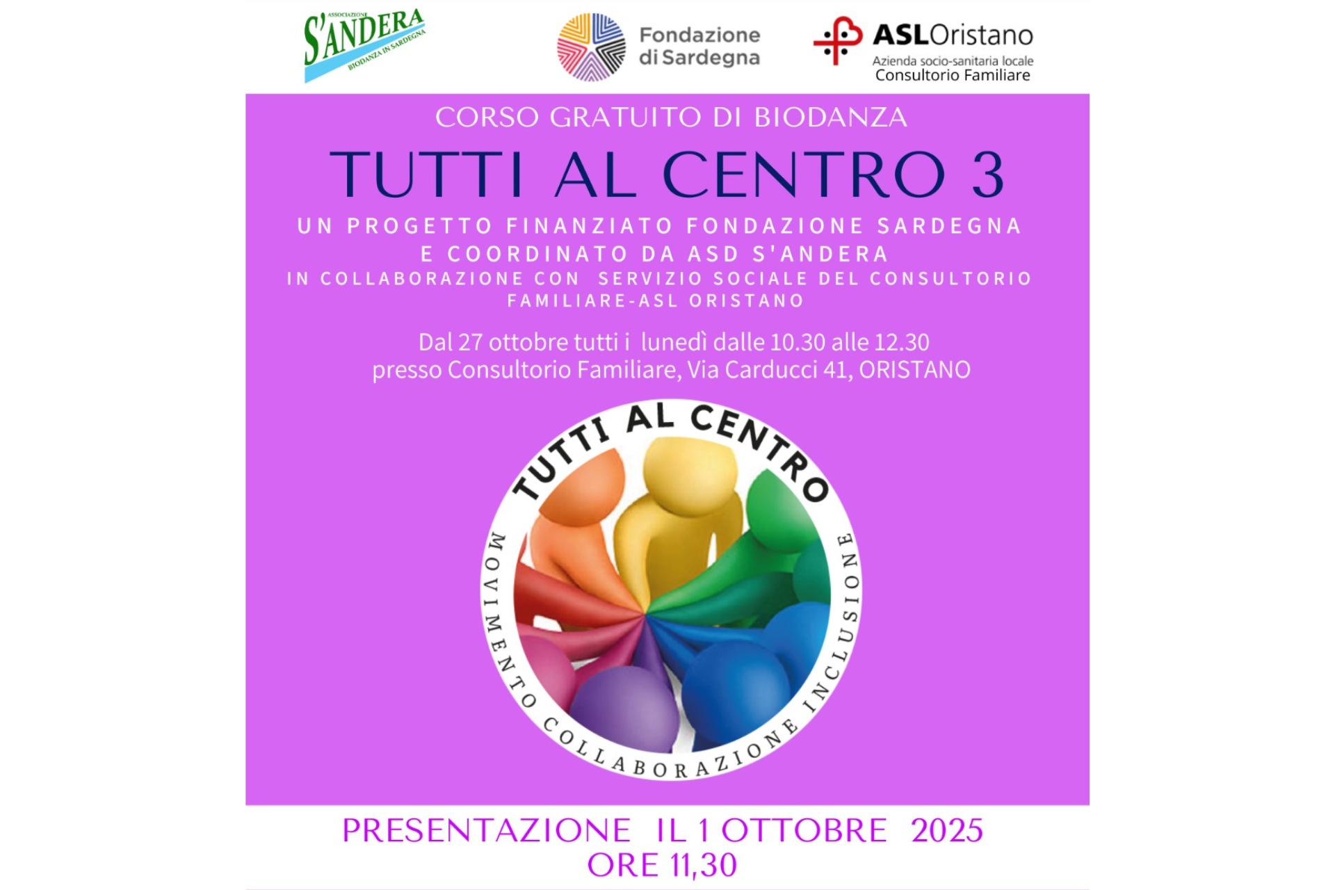Consultorio di Oristano: presentazione del corso di Biodanza Consultorio di Oristano: presentazione del corso di Biodanza