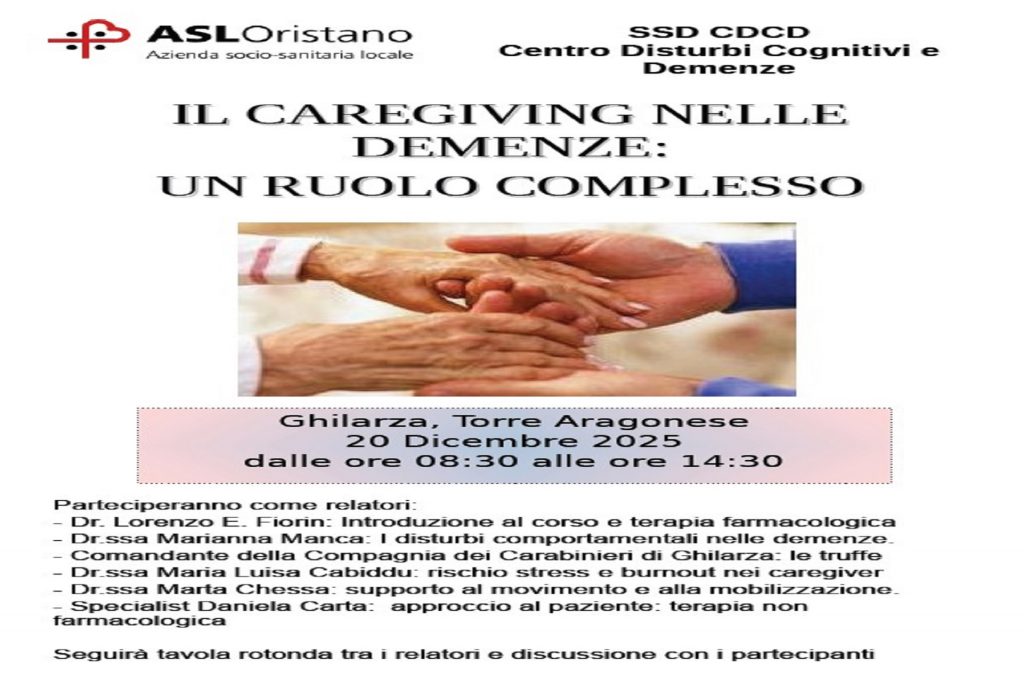 “Il ruolo del caregiver nelle demenze”: se ne parla sabato 20 dicembre a Ghilarza
