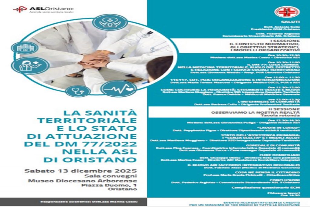 Convegno domani ad Oristano: “Una foto della sanità territoriale in provincia”