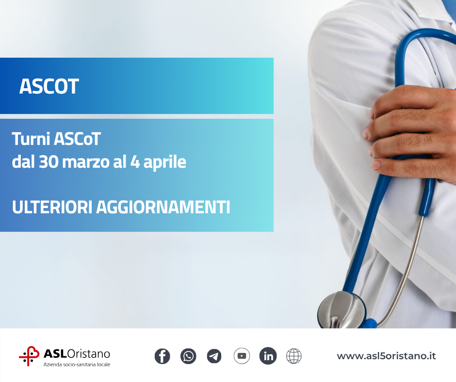 ASCOT: ULTERIORI aggiornamenti sui turni da lunedì 30 marzo