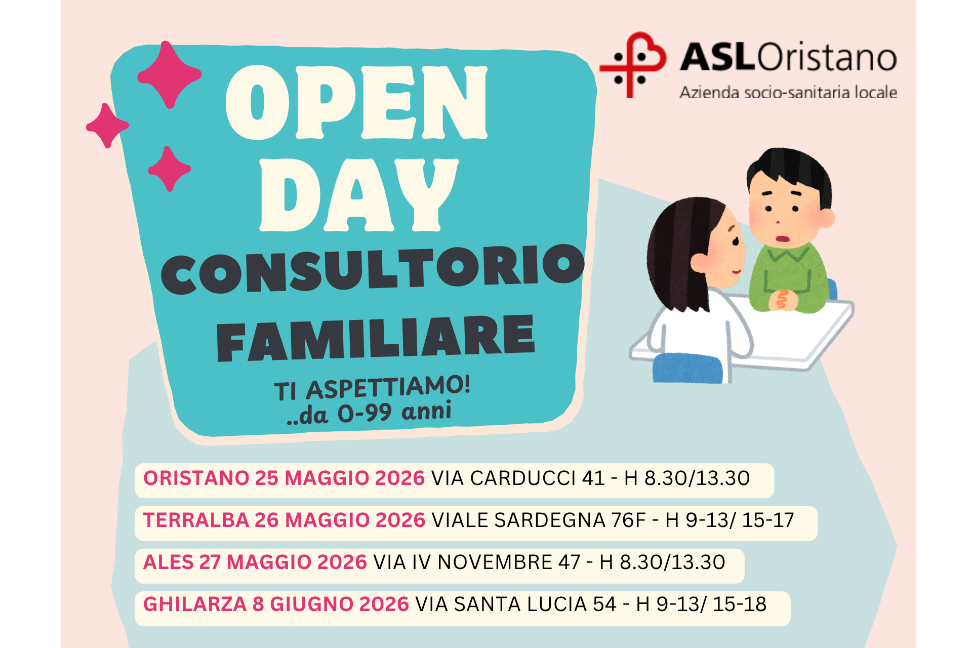 Consultori familiari: quattro open day dedicati alla popolazione